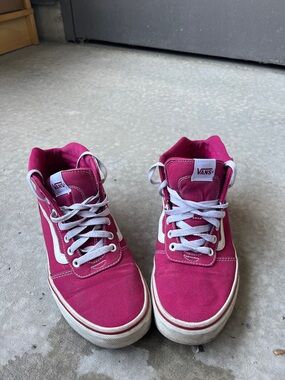 Vans Pink High-Top Skate Sneakers with White Stripe